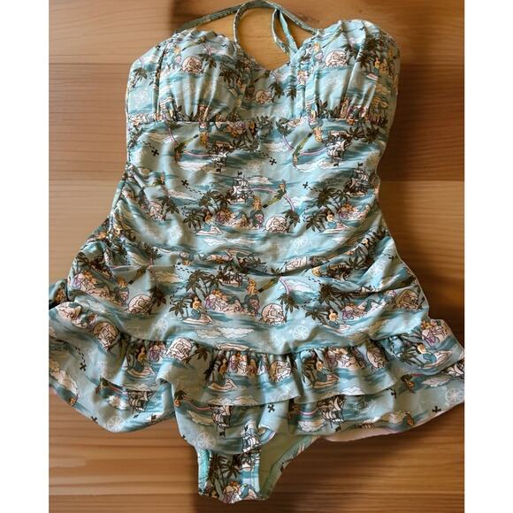 Hot Topic Peter Pan Mermaid Swimsuit Women’s L Retro Rockabilly Disney One Piece - Picture 4 of 16